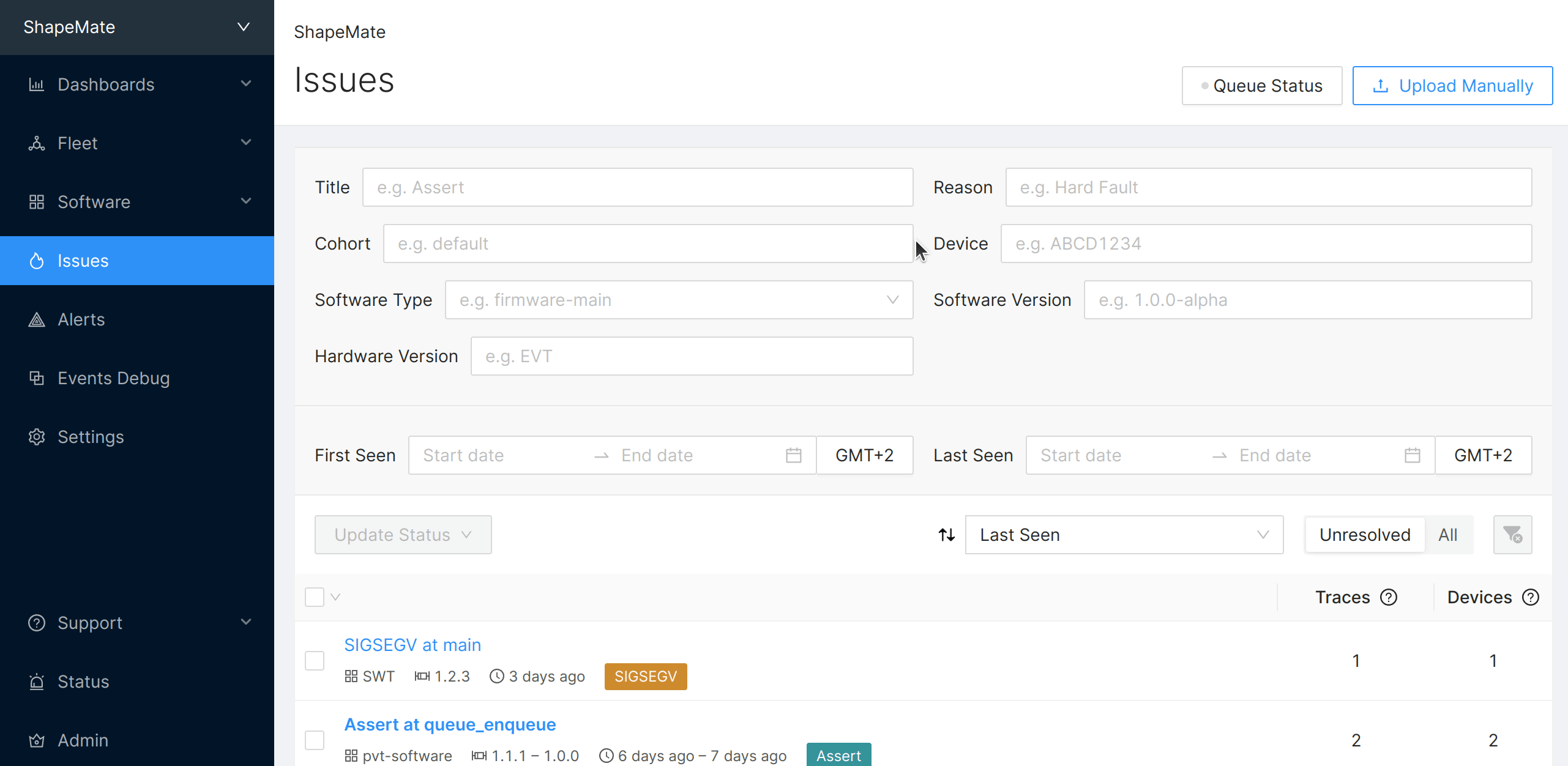 Manually uploading a coredump ELF file