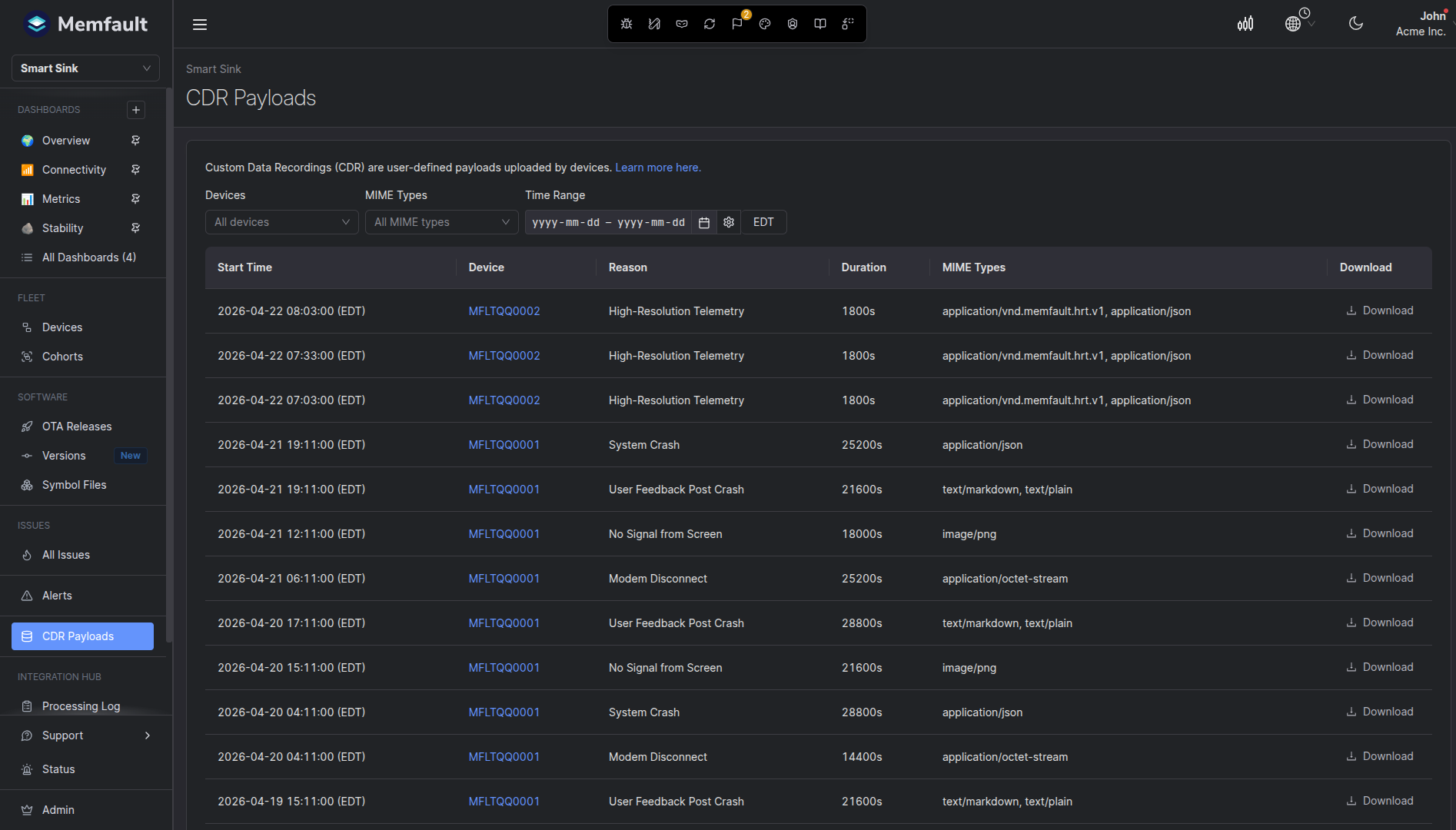 Fleet-wide Custom Data Recording viewer