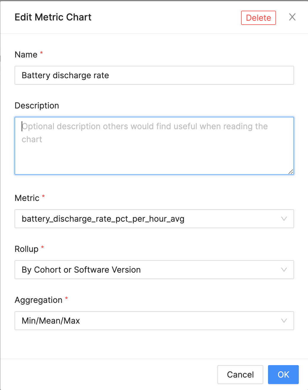 Creating a battery discharge rate chart on Metrics dashboard