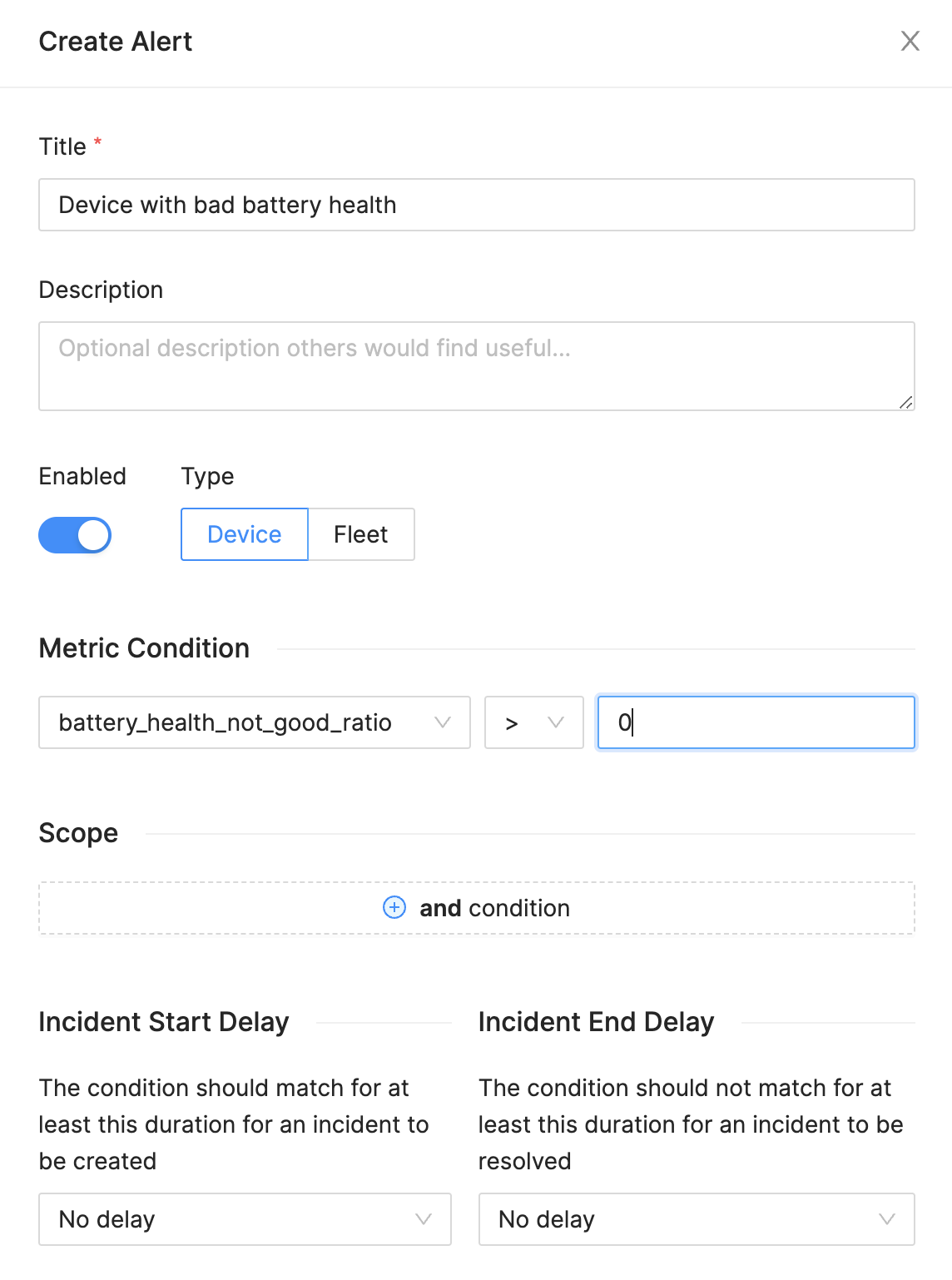 Configuring a device-level battery drain alert