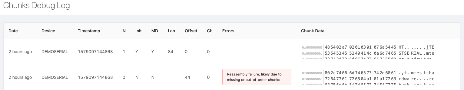 Chunks Debug log example