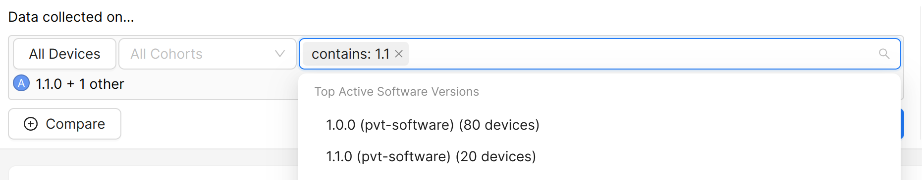 Filter a dashboard by historic Software Version