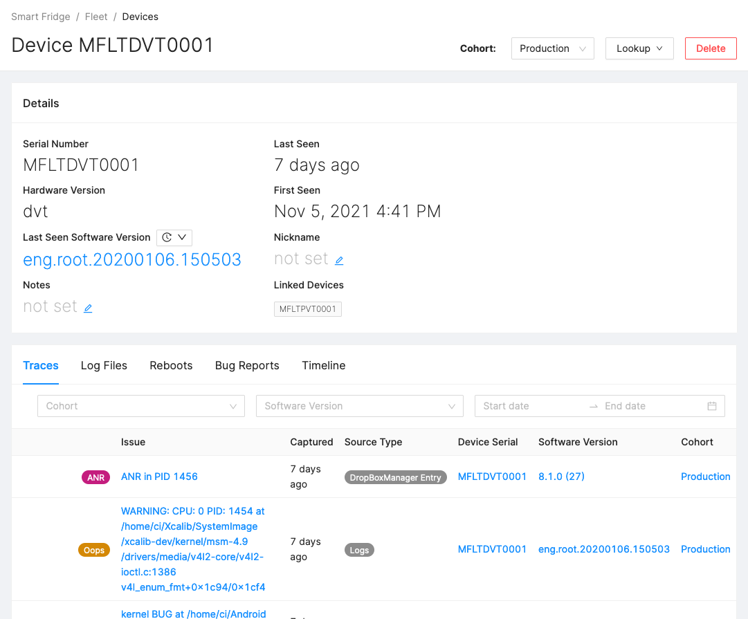 Image showing the entire Device details page