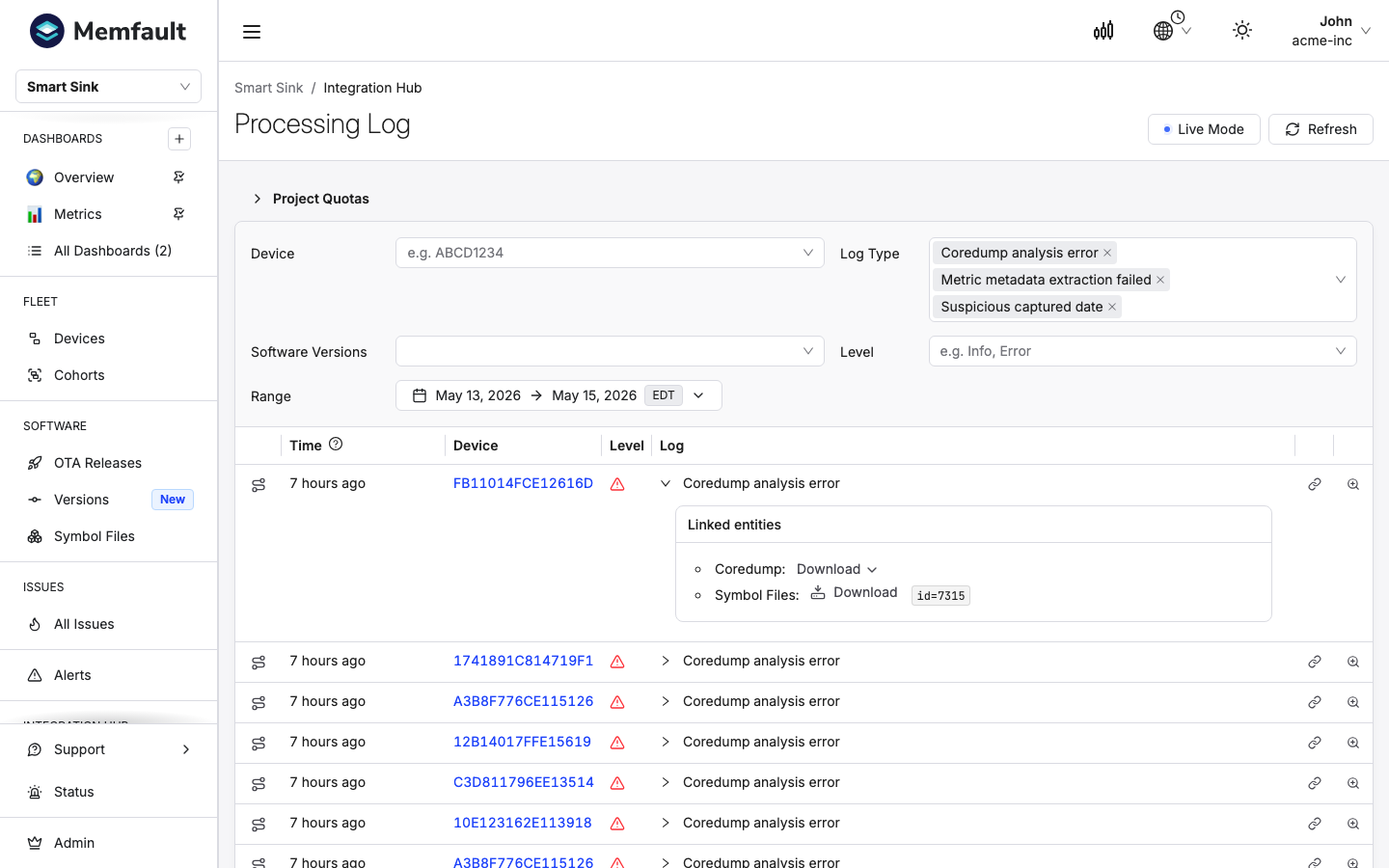 Integration Hub / Processing Log