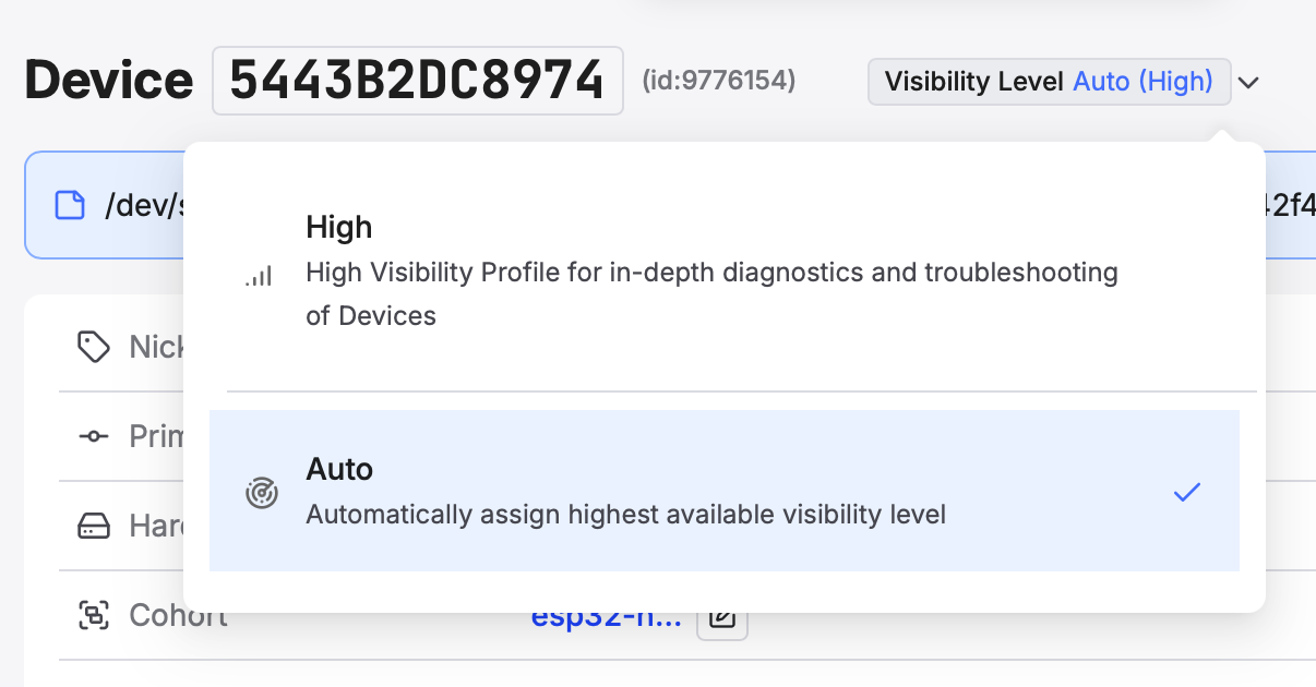 Set Visibility Level for an individual device