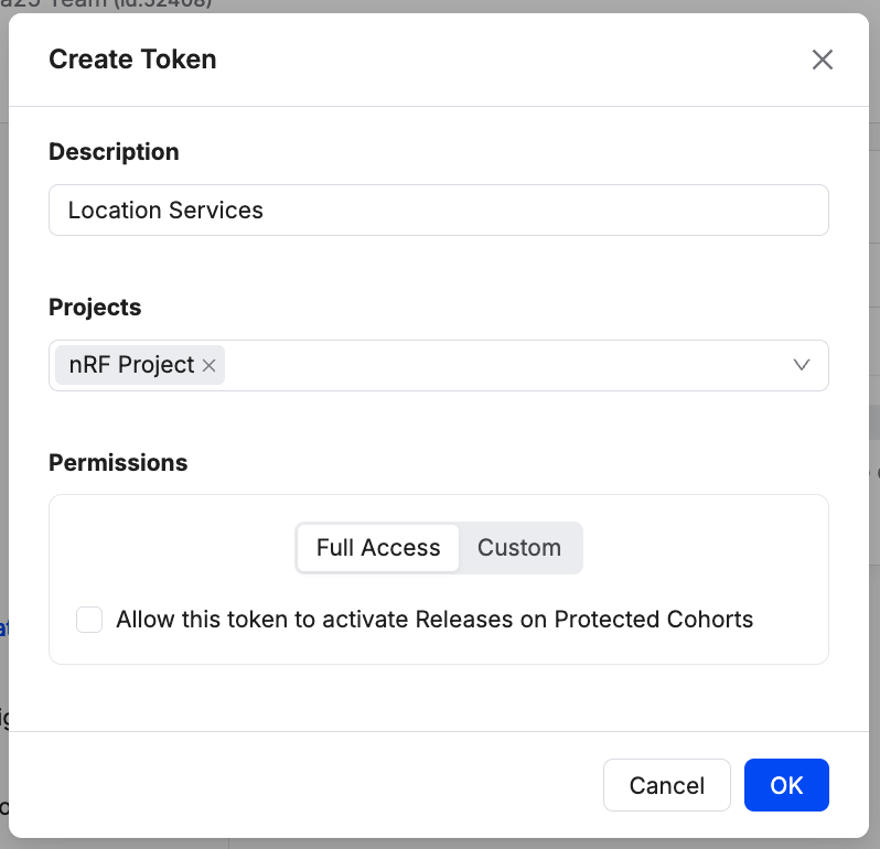 Create Token dialog